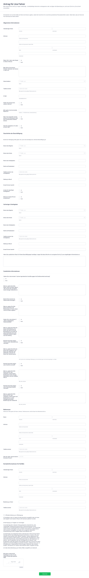 Antrag Für Lkw Fahrer Form Template