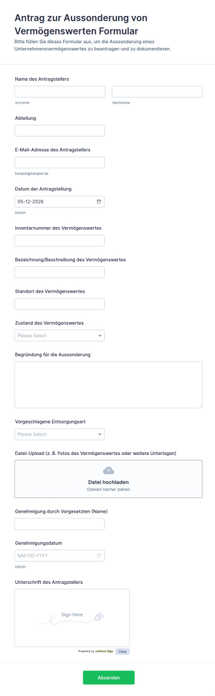 Antrag Zur Aussonderung Von Vermögenswerten Formular