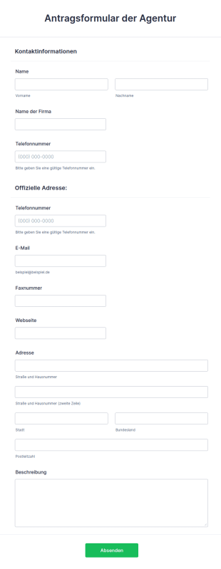 Antragsformular Der Agentur
