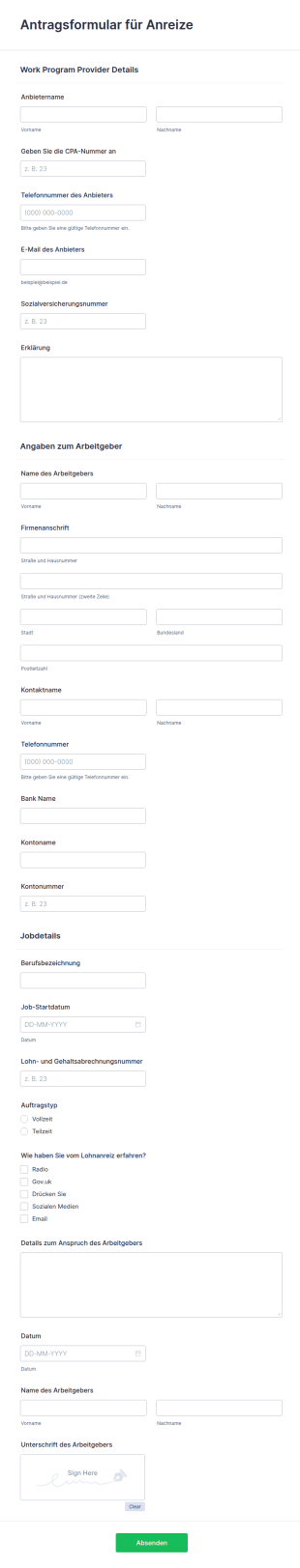 Antragsformular Für Anreize