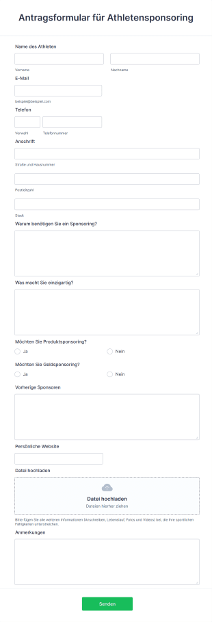 Antragsformular Für Athletensponsoring
