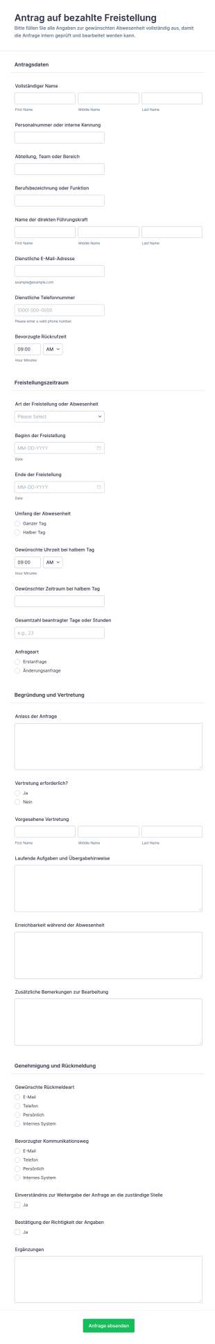 Antragsformular Für Bezahlte Freistellung