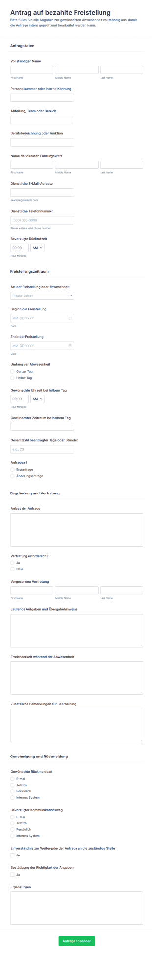Antragsformular Für Bezahlte Freistellung