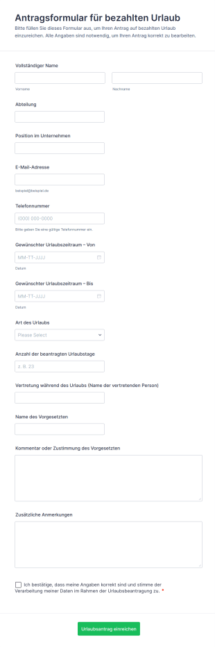 Antragsformular Für Bezahlten Urlaub