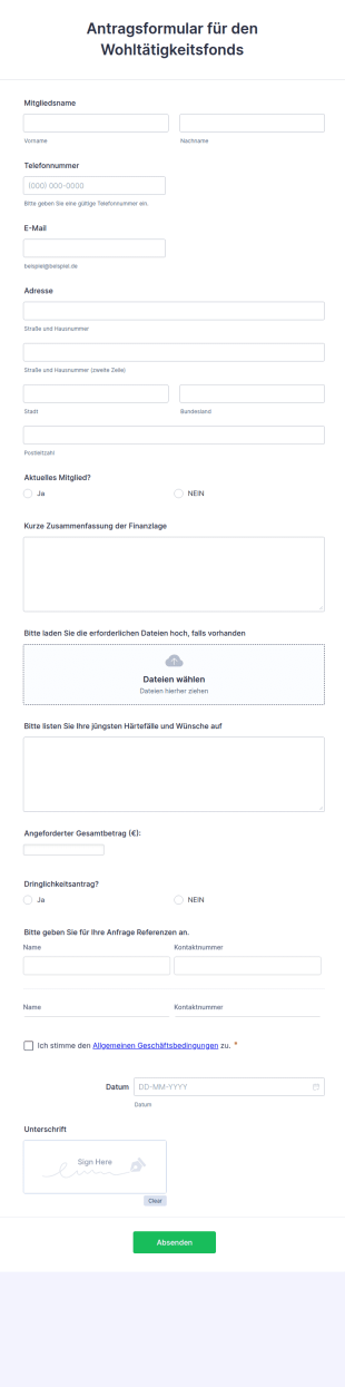 Antragsformular Für Den Wohltätigkeitsfonds