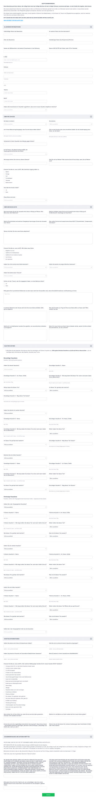 Antragsformular Für Die Adoption Einer Katze Form Template