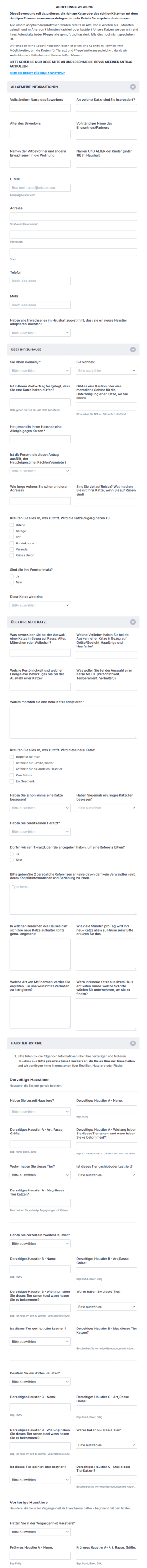 Antragsformular Für Die Adoption Einer Katze