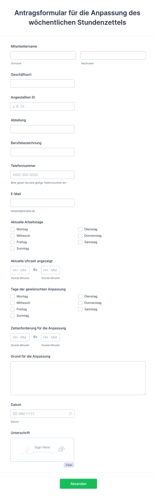 Antragsformular Für Die Anpassung Des Wöchentlichen Stundenzettels