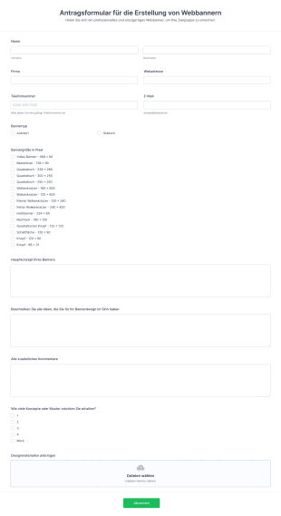 Antragsformular Für Die Erstellung Von Webbannern Form Template