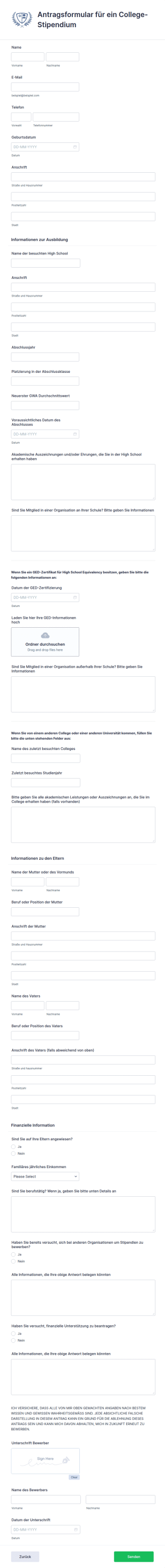 Antragsformular Für Ein College Stipendium