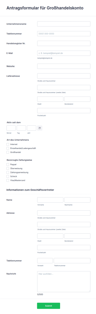 Antragsformular Für Ein Großhandelskonto