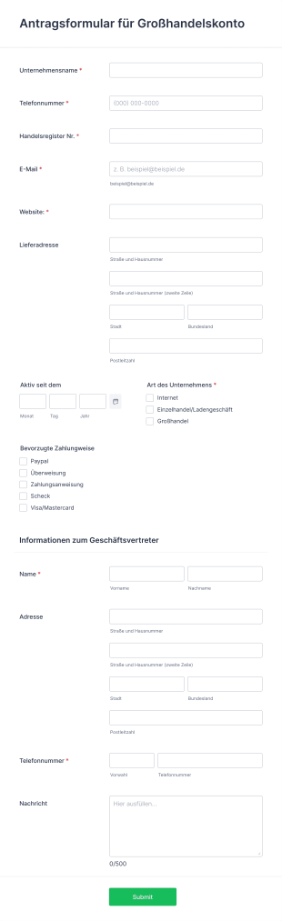 Antragsformular Für Ein Großhandelskonto