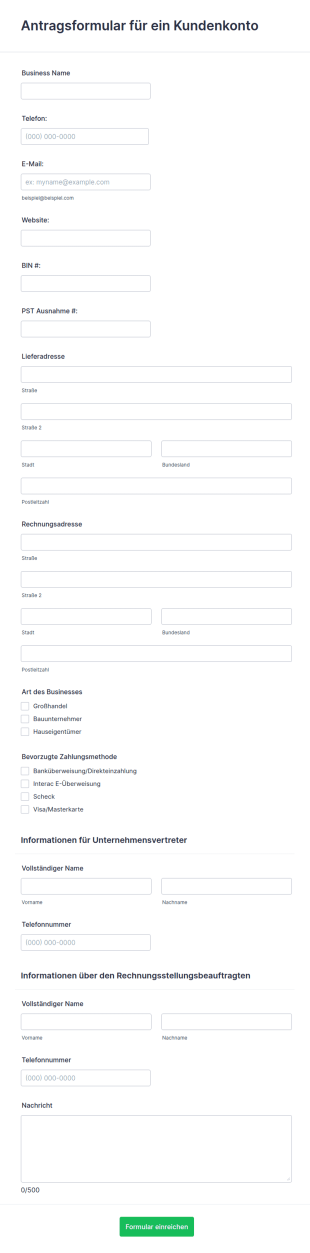 Antragsformular Für Ein Kundenkonto