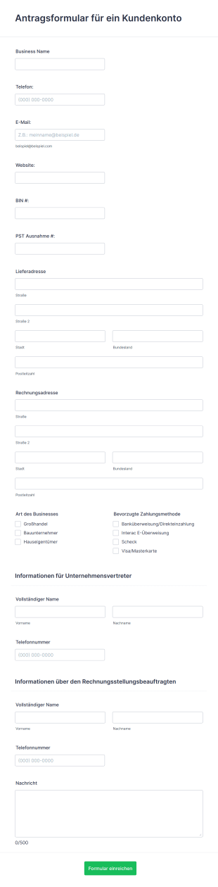 Antragsformular Für Ein Kundenkonto