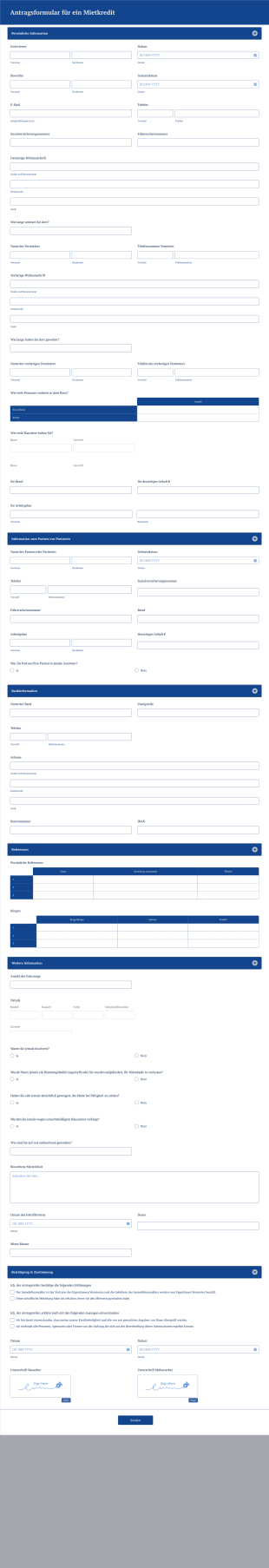Antragsformular Für Ein Mietkredit Form Template