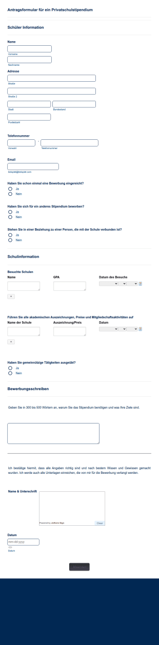 Antragsformular Für Ein Privatschulstipendium