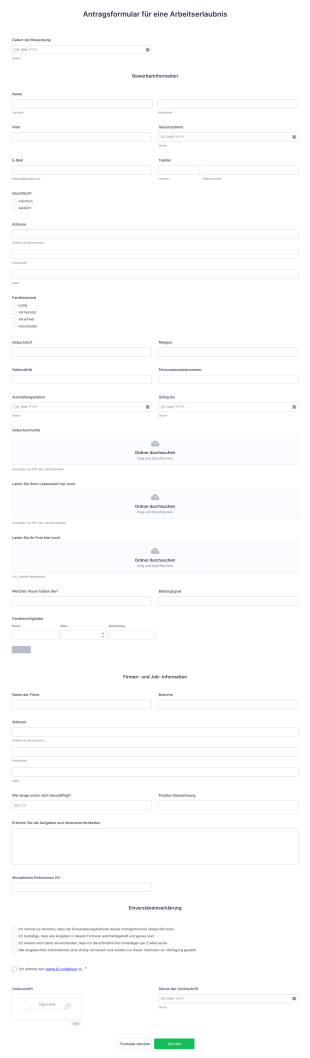 Antragsformular Für Eine Arbeitserlaubnis Form Template