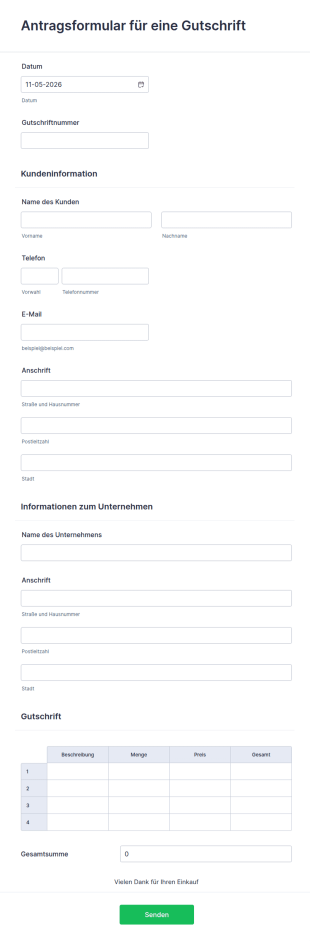 Antragsformular Für Eine Gutschrift