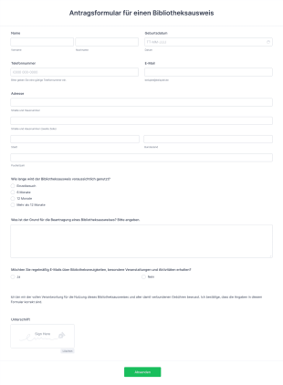 Antragsformular Für Einen Bibliotheksausweis Form Template