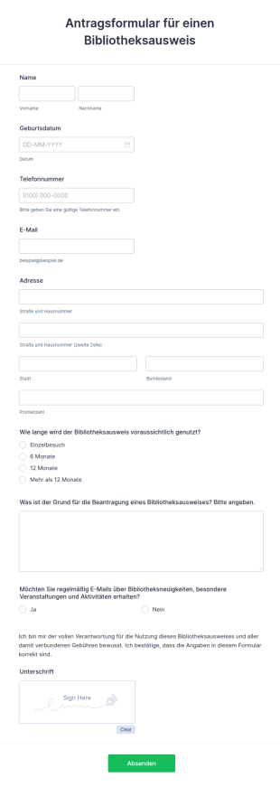 Antragsformular Für Einen Bibliotheksausweis