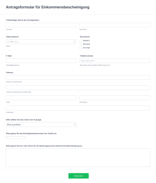 Antragsformular Für Einkommensbescheinigung Form Template