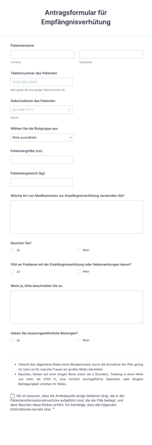 Antragsformular Für Empfängnisverhütung