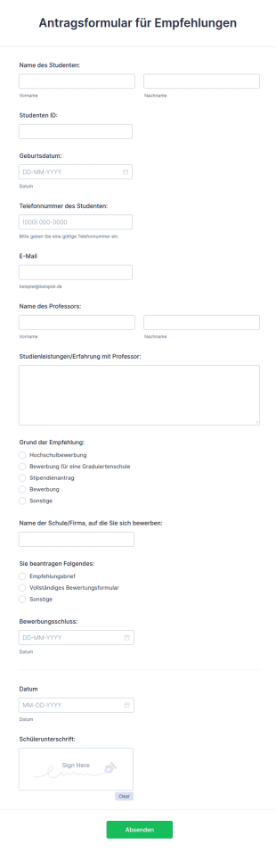 Antragsformular Für Empfehlungen