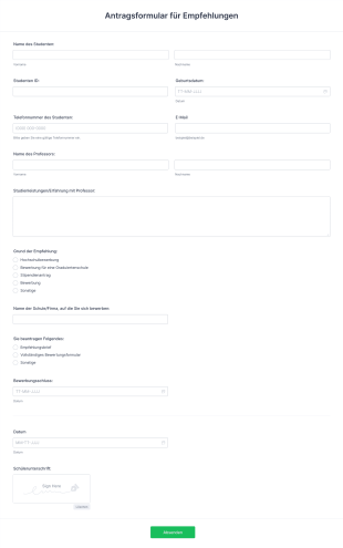 Antragsformular Für Empfehlungen Form Template