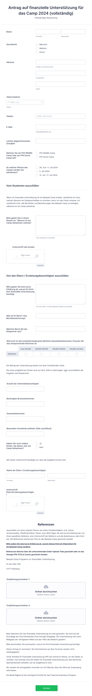 Antragsformular Für Finanzielle Unterstützung Im Sommercamp