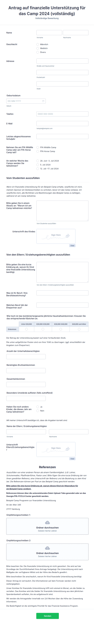 Antragsformular Für Finanzielle Unterstützung Im Sommercamp