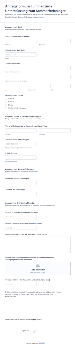 Antragsformular Für Finanzielle Unterstützung Zum Sommerferienlager