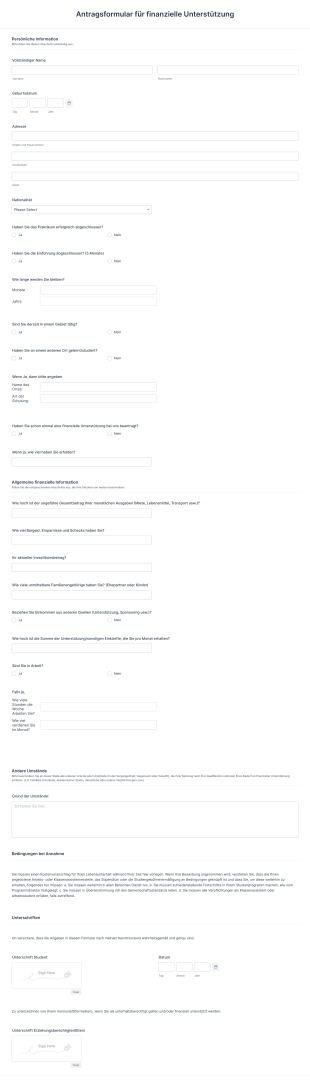 Antragsformular Für Finanzielle Unterstützung Form Template