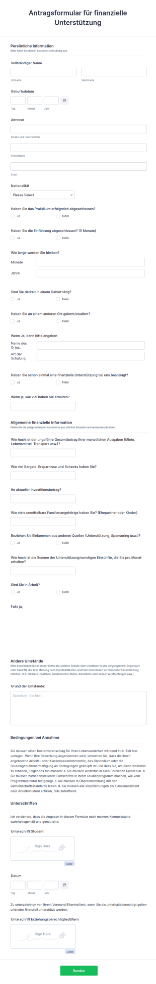 Antragsformular Für Finanzielle Unterstützung
