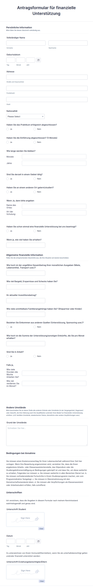Antragsformular Für Finanzielle Unterstützung