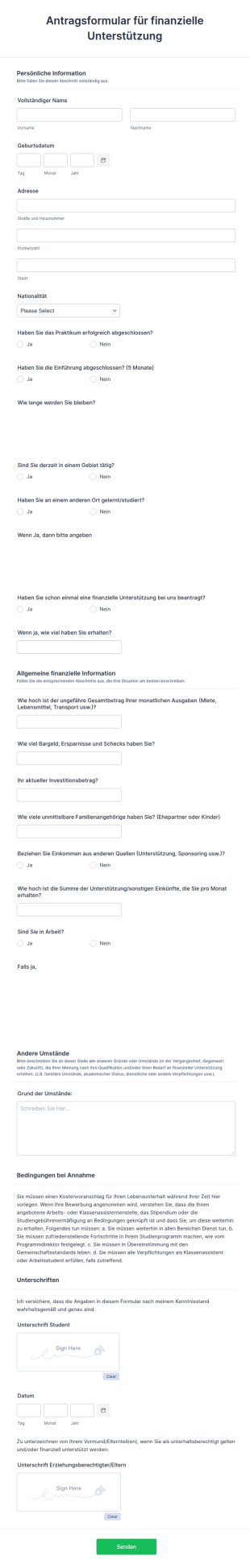 Antragsformular Für Finanzielle Unterstützung