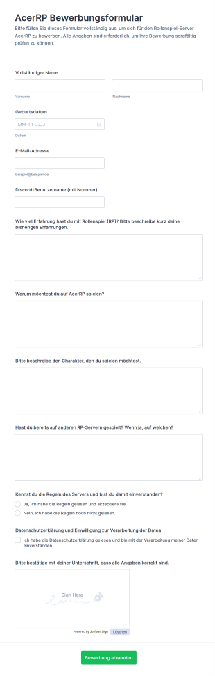 Antragsformular Für FiveM Applikation AcerRP