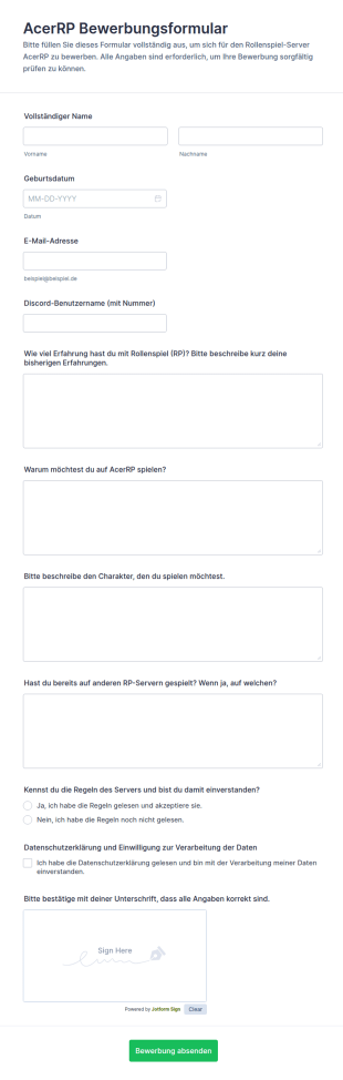 Antragsformular Für FiveM Applikation AcerRP