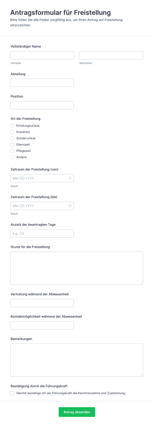 Antragsformular Für Freistellung