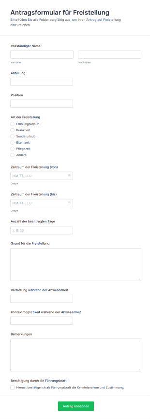 Antragsformular Für Freistellung