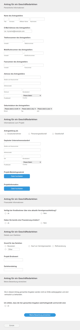 Antragsformular Für Geschäftsdarlehen