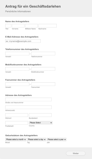 Antragsformular Für Geschäftsdarlehen Form Template