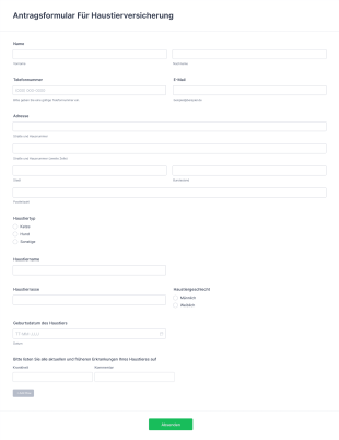 Antragsformular Für Haustierversicherung Form Template