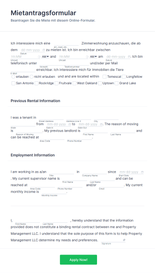 Antragsformular Für Hausvermietung Form Template