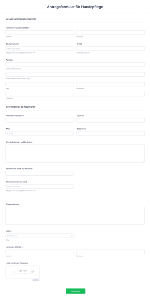 Antragsformular Für Hundepflege Form Template