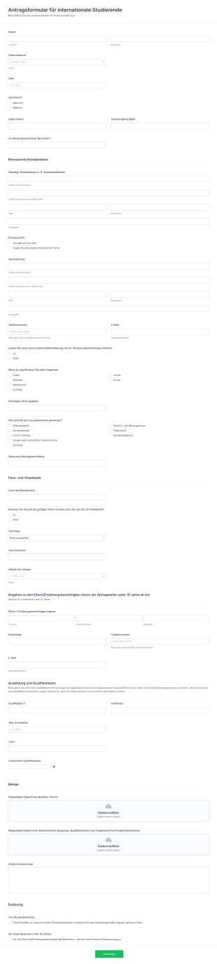 Antragsformular Für Internationale Studierende Form Template