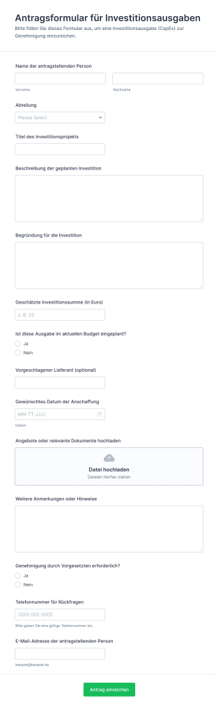 Antragsformular Für Investitionsausgaben