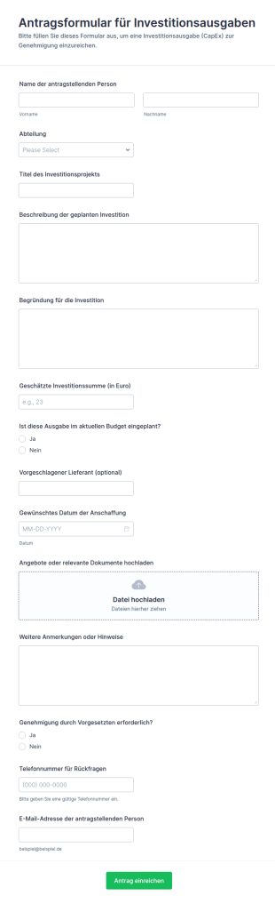 Antragsformular Für Investitionsausgaben