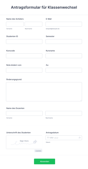 Antragsformular Für Klassenwechsel Form Template