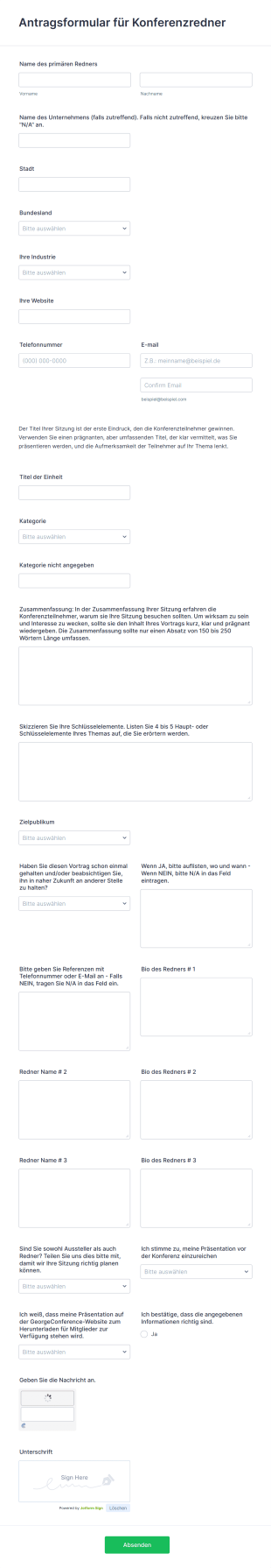 Antragsformular Für Konferenzredner Form Template