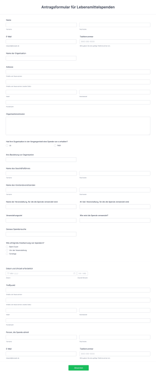 Antragsformular Für Lebensmittelspenden Form Template